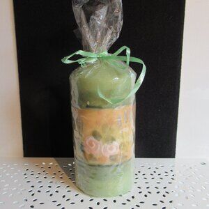 Stylized flowers, 6" Pillar, Candle,  Hand Painted by Helen Radok, Nature, 'W'